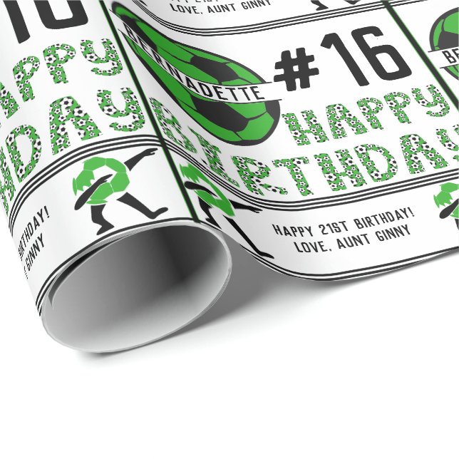 Papel De Presente Feliz Aniversário Nome Idade Sentimento Futebol Es (Ponta do rolo)