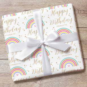 Papel De Presente Feliz Aniversário Nome Personalizado Coração Arco-