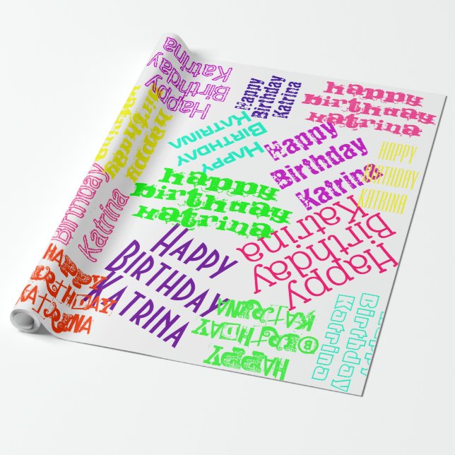 Papel De Presente Feliz Aniversário Nome Personalizado e cores (Desenrolado)