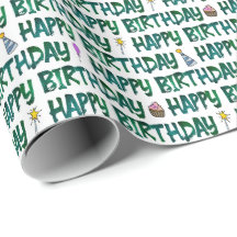 Feliz Aniversário Padrão de Texto Verde Escuro