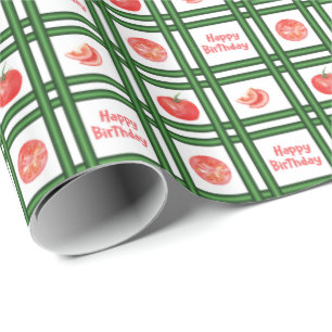Papel De Presente Feliz Aniversário - Padrão de Tomate Fresco