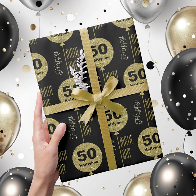 Papel De Presente Feliz Aniversário, Papel Dourado Preto (Criador carregado)
