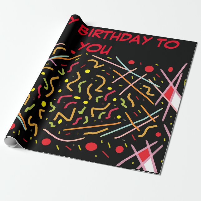Papel De Presente Feliz aniversário para você branco vermelho (Desenrolado)