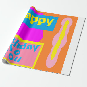 Papel De Presente Feliz aniversário para você design azul-limão rosa