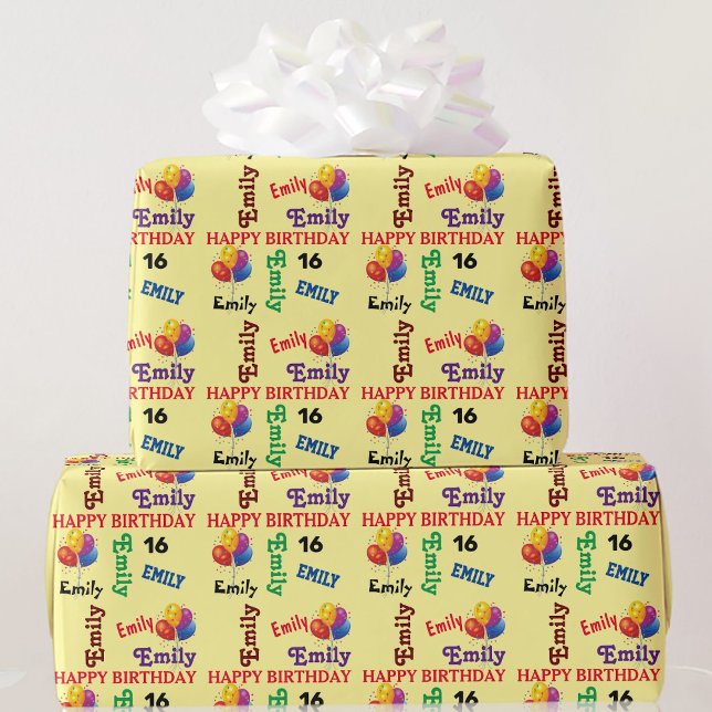 Papel De Presente Feliz Aniversário Personalizado Nome e Idade Menin (Criador carregado)