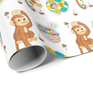 Papel De Presente Feliz Aniversário, Presente, Macaco, Dois Anos