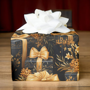 Papel De Presente Feliz Aniversário Preto e Dourado Qualquer Idade