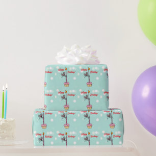 Papel De Presente Feliz Aniversário Rato com Cupcake e Vela