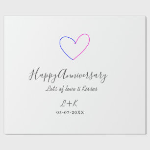 Papel De Presente Feliz aniversário rosa azul coração nome data simp
