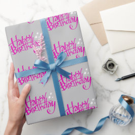 Papel De Presente Feliz aniversário rosa na Cinza