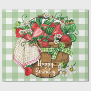 Papel De Presente Feliz aniversário Rustic Strawberry Fruta Basket