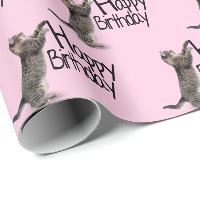Papel De Presente Feliz aniversário Tabby Cat (Ponta do rolo)