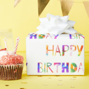 Papel De Presente Feliz Aniversário - Tipografia Colorida