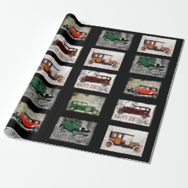 Papel De Presente Feliz Aniversário - Velhos Carros vintage
