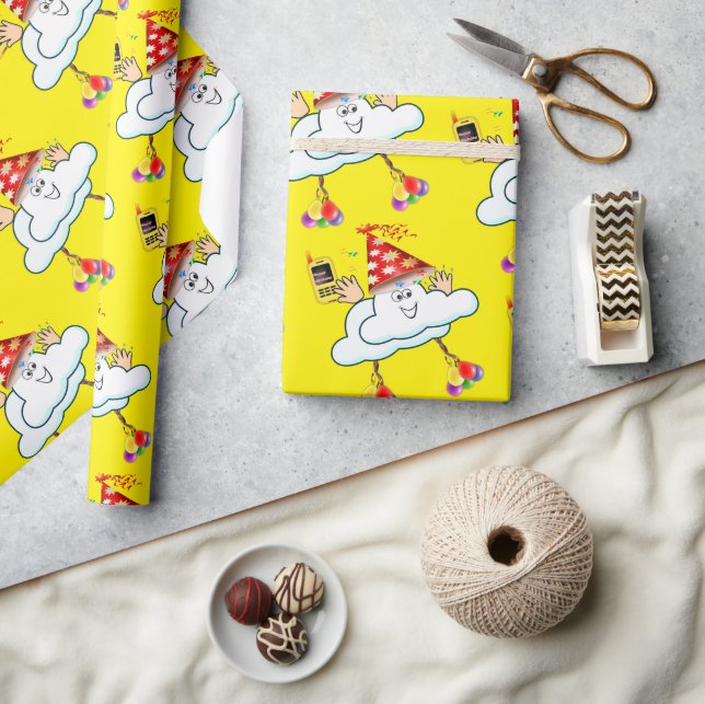 Papel De Presente Feliz Aniversário Wraping Paper Clouds Texto IPhon (Artesanato)