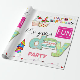 Papel De Presente Feliz Aniversário Wraping Paper FUN Cupcake