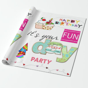 Papel De Presente Feliz Aniversário Wraping Paper FUN Cupcake
