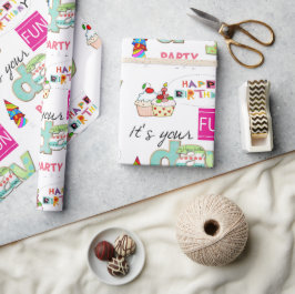 Papel De Presente Feliz Aniversário Wraping Paper FUN Cupcake