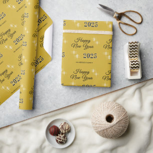 Papel De Presente Feliz Ano Novo 2025 Elegantes Faíscas