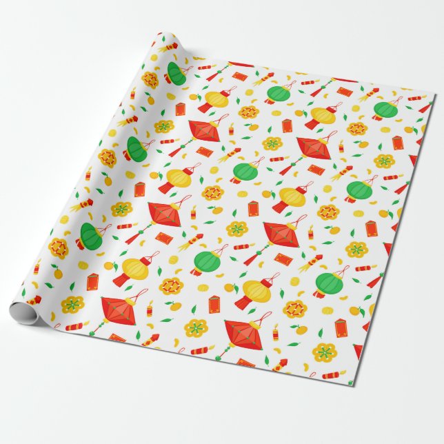 Papel De Presente Feliz Ano Novo Chinês Padrão de Lanterna Tradicion (Desenrolado)