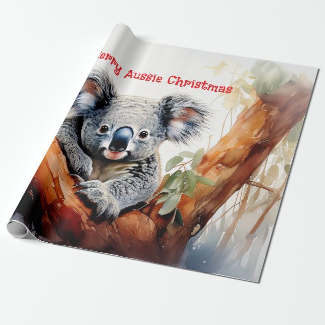 Papel De Presente Feliz Aussie Christmas Koala (Desenrolado)