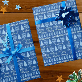 Papel De Presente Feliz Azul, Interfé Childres Nome Chrismukkah