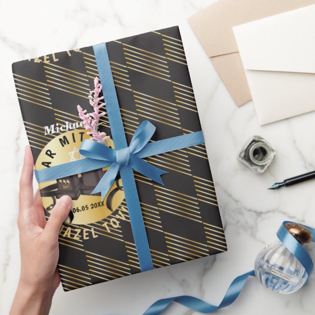 Papel De Presente Feliz Bar Mitzvah 20XX Mazel Tov! Moderno Dourado (Presentear)