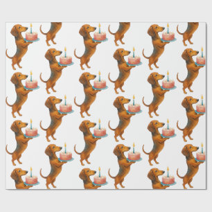 Papel De Presente Feliz bolo de aniversário dachshund cachorrinho