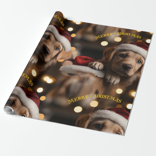 Papel De Presente Feliz cachorrinho de Natal (Desenrolado)