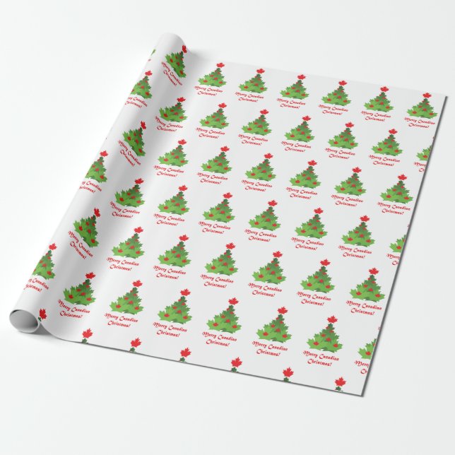 Papel De Presente Feliz canadense Flag Maple Leaf Christmas Tree (Desenrolado)