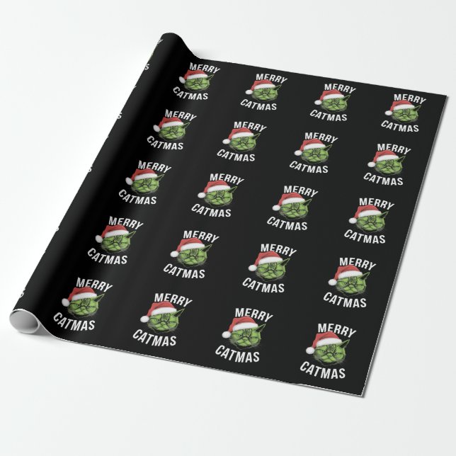 Papel De Presente Feliz Catmas Engraçado Gato Adora Natal (Desenrolado)