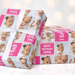 Papel De Presente Feliz Colagem de Fotos de Aniversário A Qualquer C