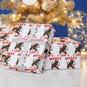 Papel De Presente Feliz Corvo F-Caw-F, Natal Divertido Papai Noel