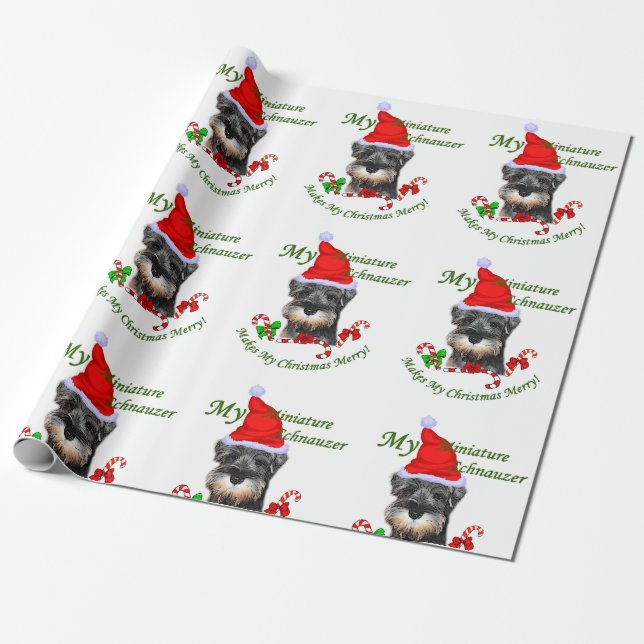 Papel De Presente Feliz de Natal Miniature Schnauzer (Desenrolado)