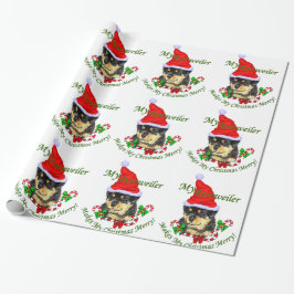 Papel De Presente Feliz de Natal Rottweiler