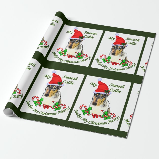 Papel De Presente Feliz de Natal Smooth Collie (Desenrolado)