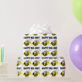 Papel De Presente Feliz Dia da Abelha Bday Black Yellow Bumblebee Bi