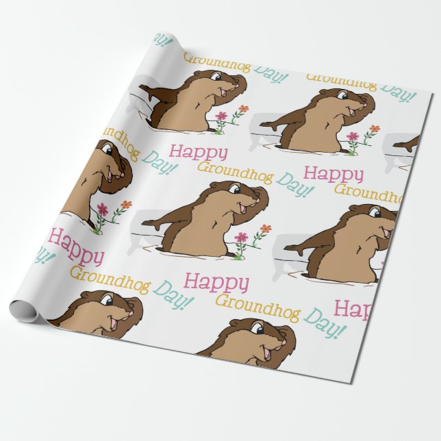 Papel De Presente Feliz Dia da Marmota (Desenrolado)