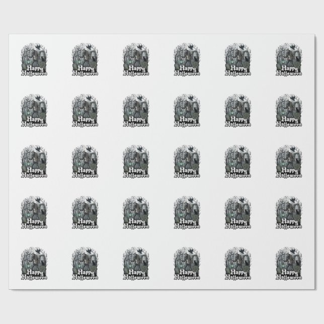 Papel De Presente Feliz Dia das Bruxas Esqueleto Lanterna Gato Preto (Aberto)