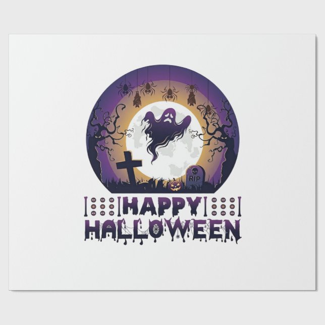 Papel De Presente Feliz Dia das Bruxas Morcegos Aranhas Fantasmas_1 (Aberto)