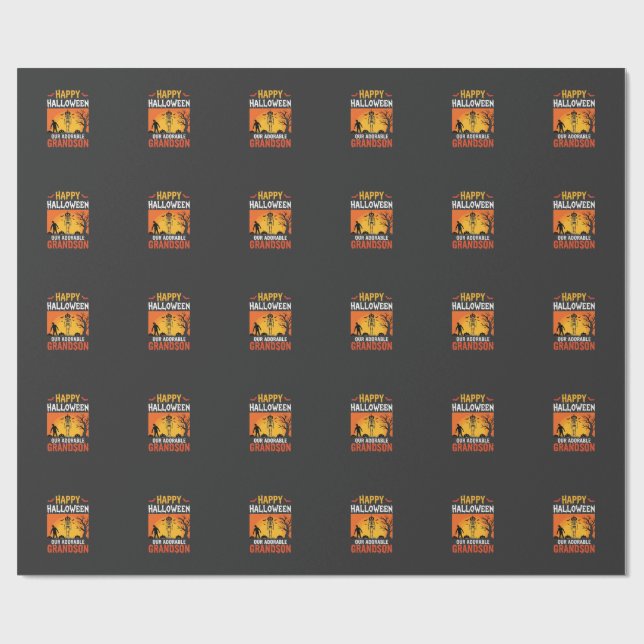 Papel De Presente Feliz Dia das Bruxas Neto Esqueleto Abóbora (Aberto)