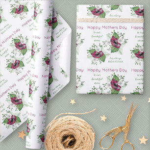 Papel De Presente Feliz Dia das Mães Aquarela Flores Personalizadas