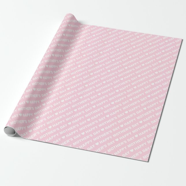 Papel De Presente Feliz Dia das Mães Branco sobre Rosa Claro (Desenrolado)