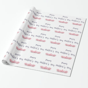 Papel De Presente Feliz Dia das Mães com Flores Rosa