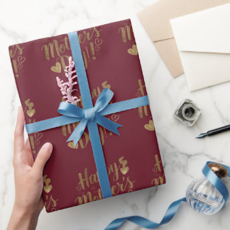 Papel De Presente Feliz Dia das Mães Coração de Roteiro Dourado