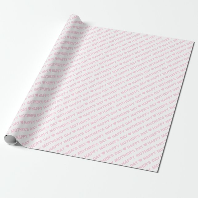 Papel De Presente Feliz Dia das Mães Rosa Claro em Branco (Desenrolado)
