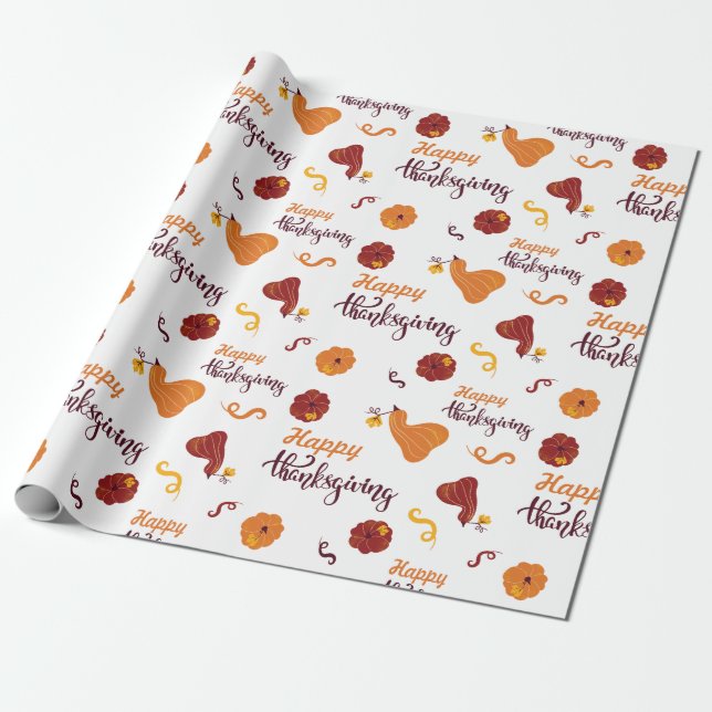 Papel De Presente Feliz Dia de Ação de Graças Colheita Pumpkin Branc (Desenrolado)