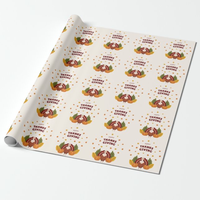 Papel De Presente Feliz Dia de Ação de Graças Outono Abóbora (Desenrolado)