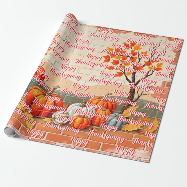Papel De Presente Feliz Dia de Ação de Graças Popular Bela Queda (Desenrolado)