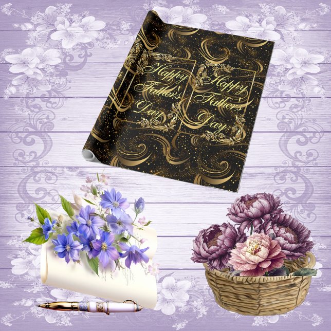 Papel De Presente Feliz Dia de os pais Moderno da Caligrafia (Happy Fathers Day Modern Calligraphy Leafy Swirls Wrapping Paper)